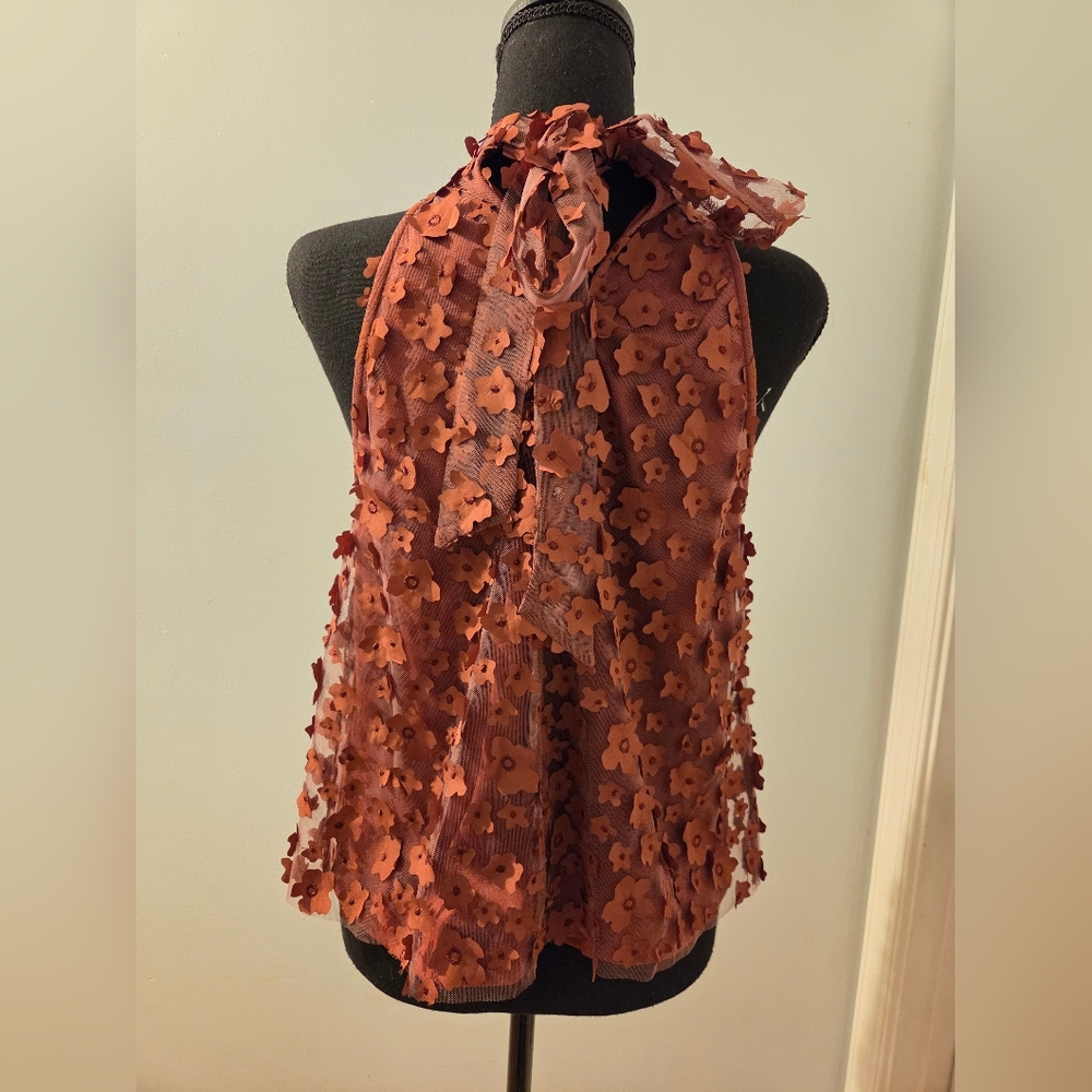 Eva Franco Textured Floral Halter Top - Rust - Picture 5 of 9